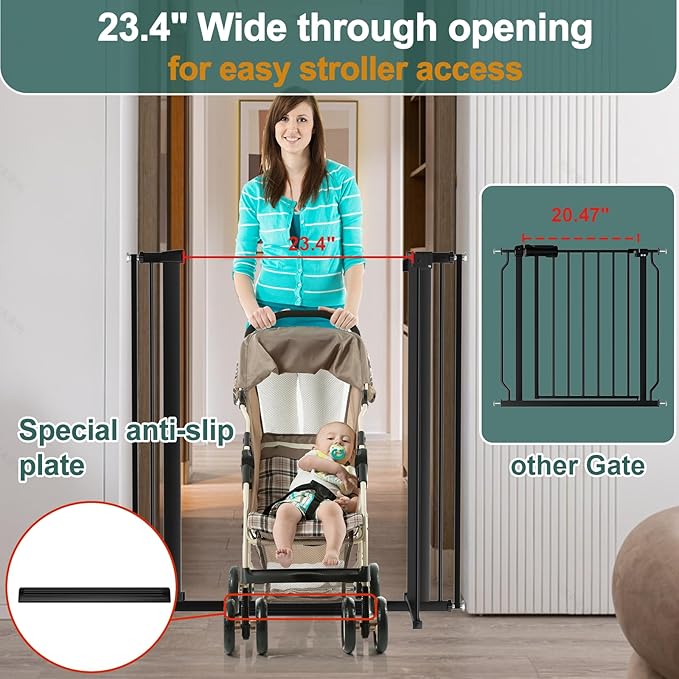 40.55" Tall, 53.74-61.61 Inch Wide, 1.37" Ultra Narrow Spacing Dog Pet Baby Gate Indoor for Doorway Hallway, Pressure Mounted 54 55 56 57 58 59 60 61 Inches Wide Black