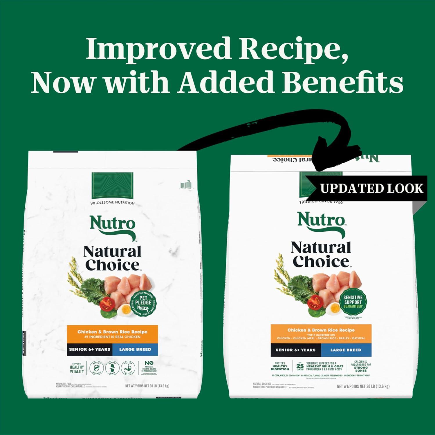 Nutro Natural Choice Senior Large Breed Dry Dog Food, Chicken, 30 lb | Chicken first ingredient, beet pulp prebiotic, omega-3 & omega-6, Vitamin E & Selenium antioxidants, supports bones, skin