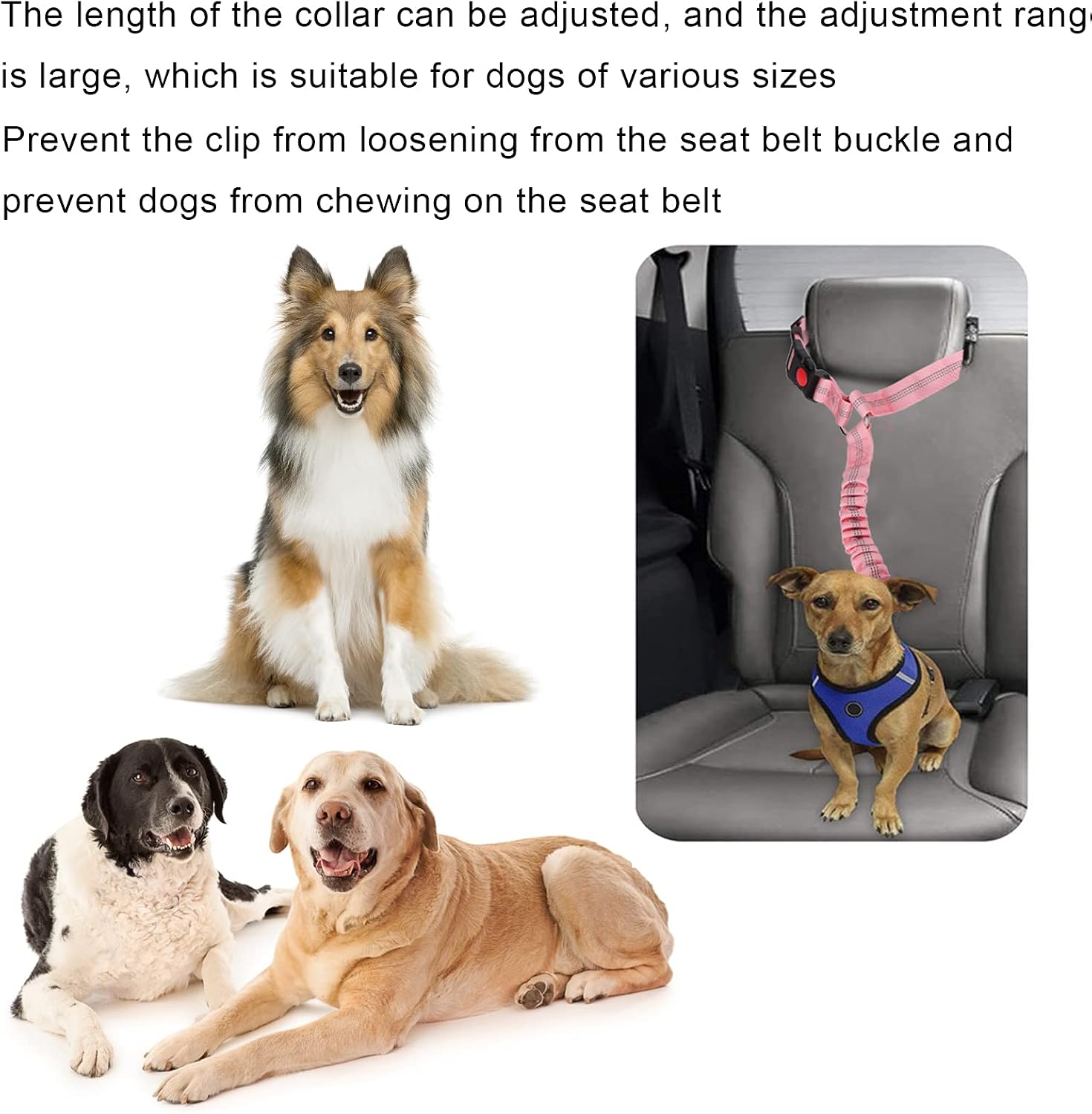 SUNGOOYUE Dog Seat Belt Reflective Nylon Adjustable Pet Car Restraint 72 to 84cm with Headrest Strap Collar 45 to 65cm for Travel Walking Dogs of Different Sizes (Pink)