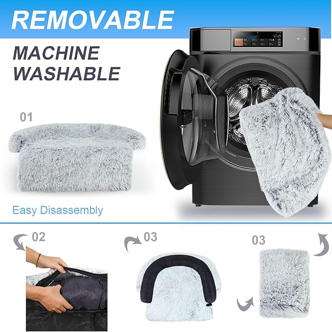 Luxurious Dog Couch Bed Protector for Dogs Memory Foam, Removable Fluffy Plush Pet Couch Cover for Dogs Washable, Calming Dog Sofa Beds, Waterproof Couch Protector, Pet Beds Mats for Couch(XXL)