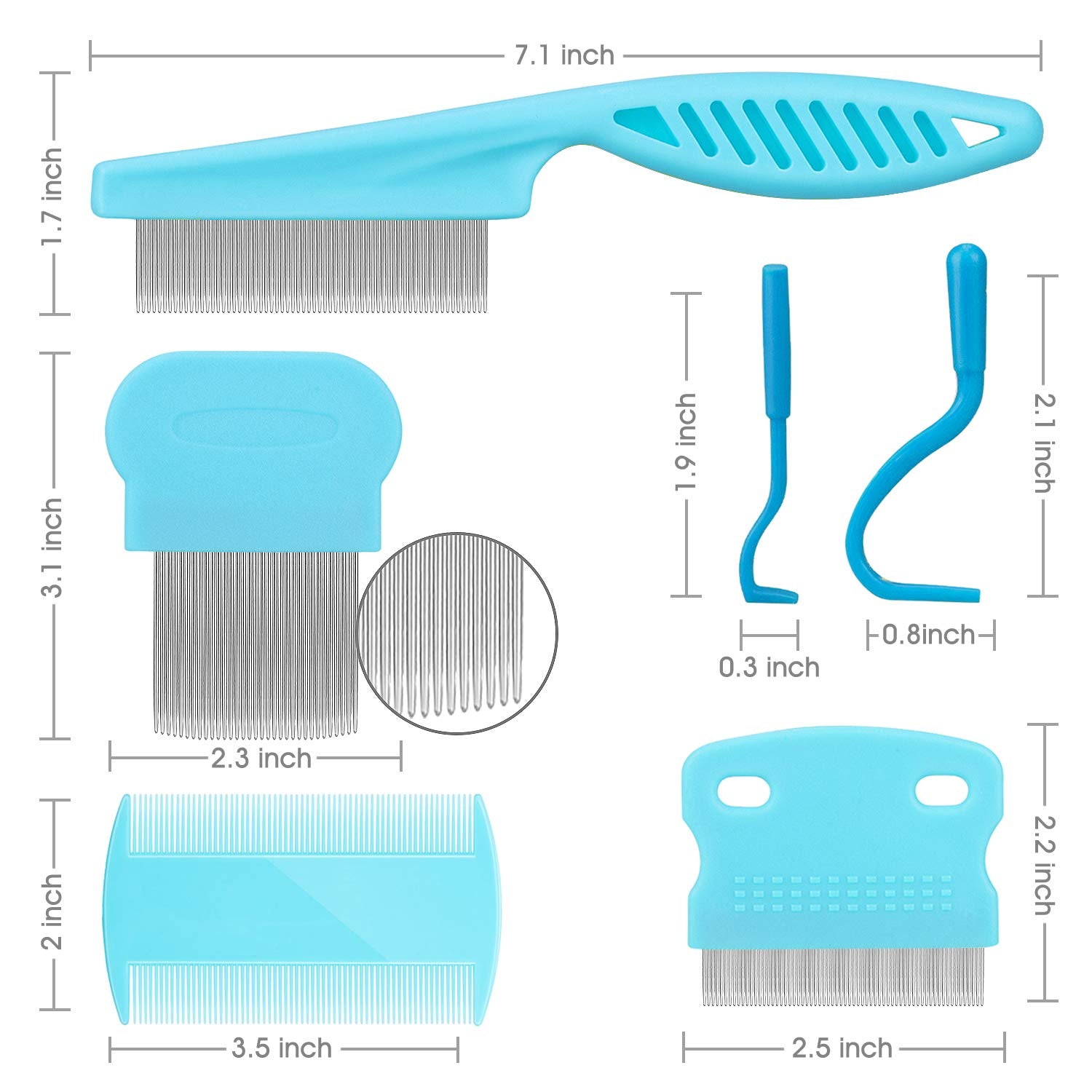 Cat & Dog Grooming Set - Fine Tooth Comb for Removing Dandruff Flakes & Hair (Blue)