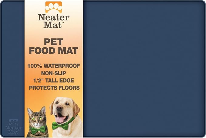 Neater Pet Brands Neater Mat Pet Mats for Food and Water, Cat & Dog Bowl Mat Waterproof Silicone, Feeding Tray, Dog Food Mats for Floors, Placemat w/Raised Edge for Under Bowls, 32" x 24", Dark Blue