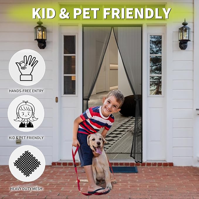 Magnetic Screen Door for 48 x 83 Inch French Door, Screen Itself Size: 50" x 84", Glass Sliding Door Heavy Duty Screen Door Mesh Curtain Keeps Bugs Out for Patio, Sliding Or Large Door