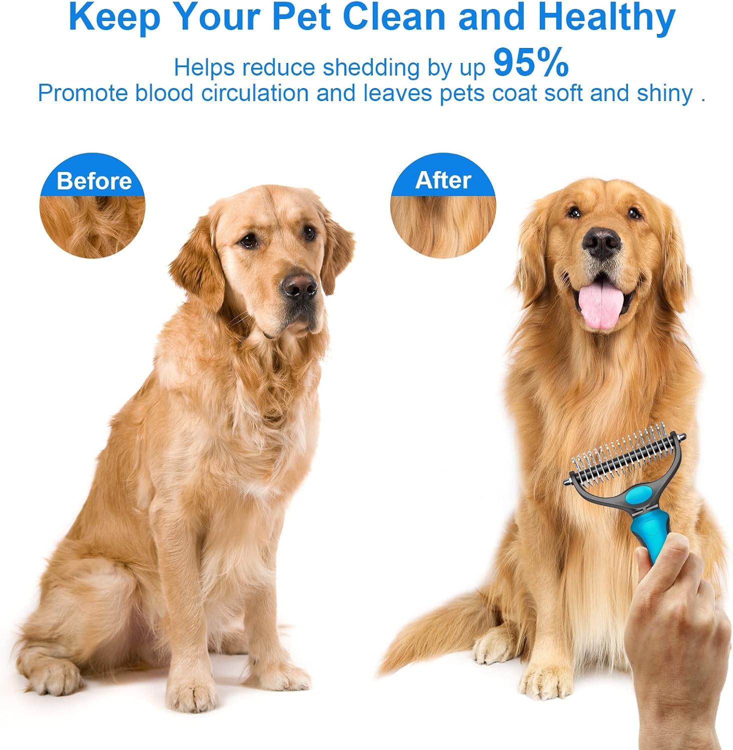 Pet Grooming Brush Dog Grooming Rakes Tool for Mats & Tangles Removing