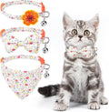 Summer Cat Collar Breakaway with Bells and Bowtie, 2 Pack Cute Leather Cat Bandana Collar with Safety Buckle Adjustable Size for Small Kitten Boys Girls, White+Orange Flower