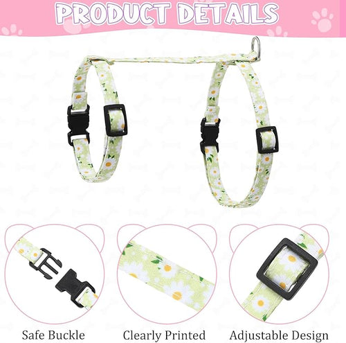 2 Pack Floral Cat Harness and Leash, Escape Proof Adjustable Kitten Harness with Leash Collar, Lightweight Soft and Comfortable for Small Medium Cat Safe Walking and Travel