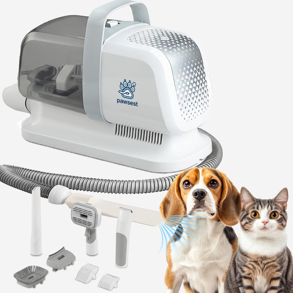 7-in-1 Dog & Cat Grooming Vacuum - Stop Fur & Anxiety at Grooming Time - with Quiet Dog Nail Grinder, Deshedding Dog Brush & Dog Hair Trimmer, Pet Hair Vacuum, 2L Dustbin