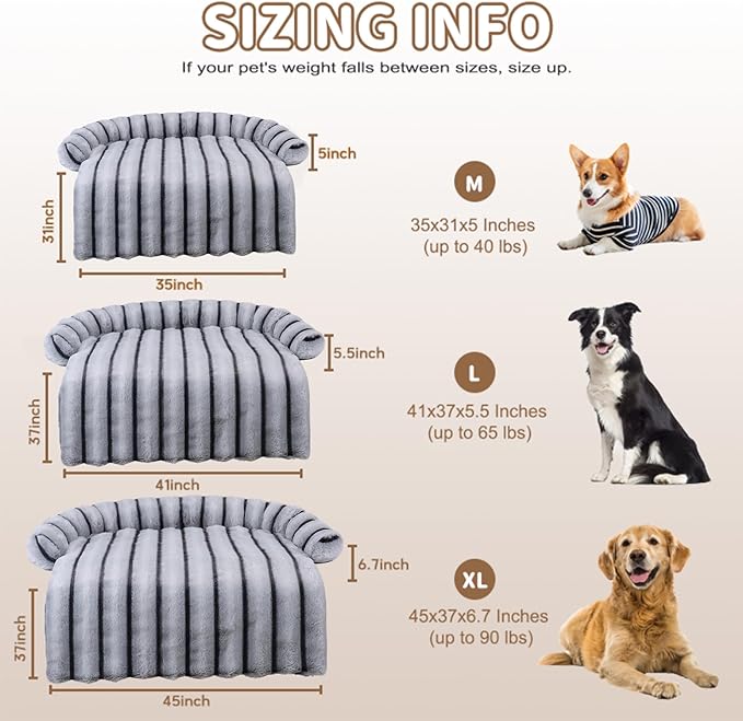Large Dog Couch Bed, Fluffy Washable Couch Protector for Dogs with Removable Cover, Non-Slip Dog Sofa Bed, 45x37 Inch, Grey