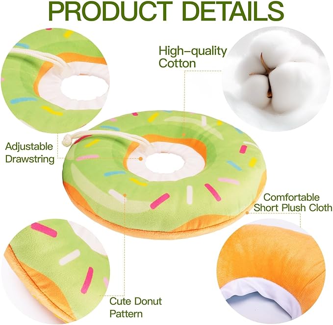 Cat Cone Collar Soft, Cute Cat Donut Collar After Surgery, Adjustable Kitten Recovery Cones to Stop Licking, Lightweight Neck Elizabethan Collars for Cats Kittens (Green, Large)