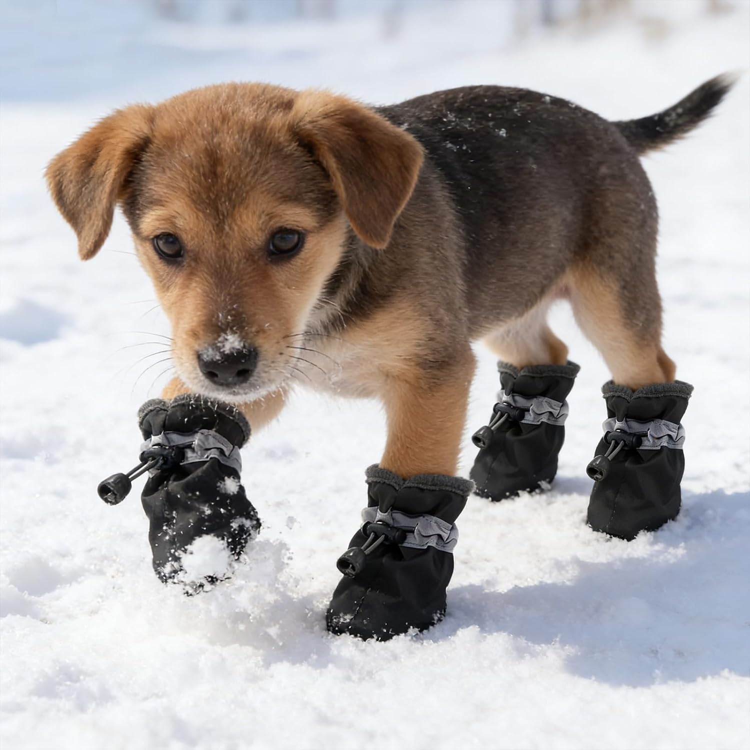 4Pcs Small Dog Shoes, Breathable Non-Slip Pet Booties, Puppy Paw Protectors 4-Pack Foot Covers for Small Breeds(Black,M)