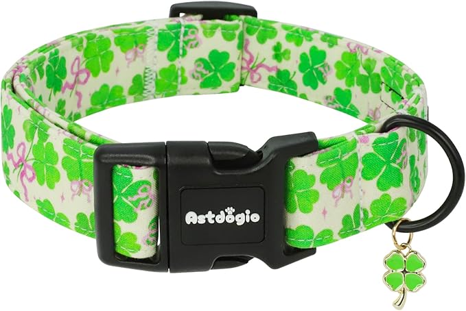 St. Patrick's Day Dog Collar, Cute Dog Collars with Green Clover, Adjustable Cotton Pet Collars for Small Medium Large Dogs, Ideal for Puppy Girl Boy Female Male Dogs Gifts-S