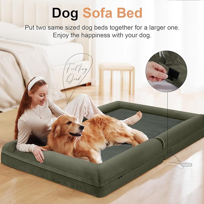 Large Dog Bed Orthopedic Washable: Beds Bolster XL Bed Big XLarge Dogs Memory Foam Couch Sofa Waterproof with Removable Cover - Dark Green