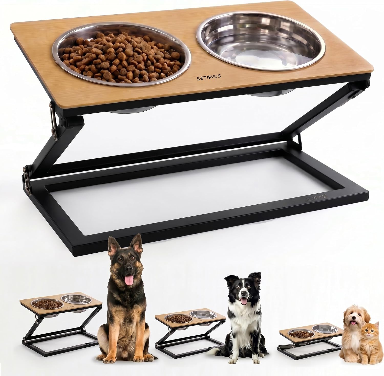 Elevated Dog Bowl, Adjustable Height and Tilt Angle Dog Bowl Stand | Precisely Adjust Height And Tilt Angle, Easy To Clean, Equipped With 2 Stainless Steel Food Bowls, Sturdy And Durable.