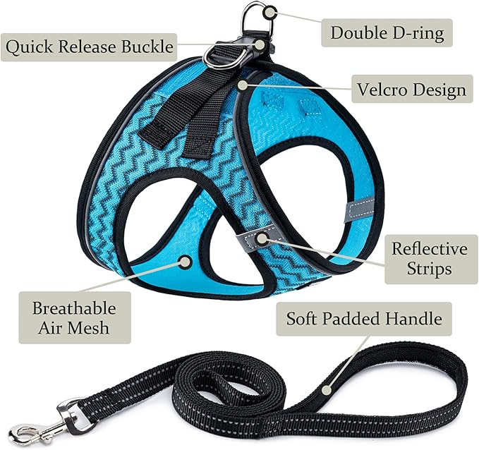 BOOMIBOO Dog Harness with Leash Set, No Pull Adjustable Reflective Step-in Puppy Pet Vest Harnesses for Small Medium Large Dogs and Cats,Blue Stripe M