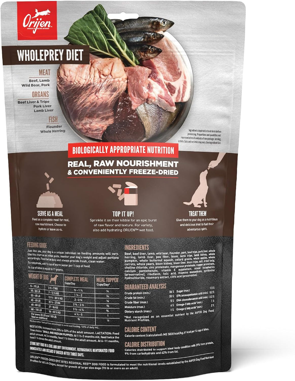 ORIJEN Epic Bites Freeze-Dried Dry Dog Food Regional Red Recipe 6oz. Bag | WHOLEPREY Ingredients, Freeze Dried, Made in the USA, Wild-Caught Fish