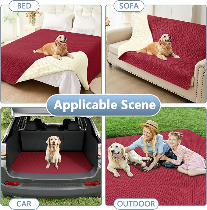 hyha Waterproof Dog Blanket, Soft Dog Bed Cover Pet Blankets, Waterproof Sofa Couch Cover for Dogs Washable, Reversible Pet Couch Covers for Sofa Furniture (30x70 Inch, Wine Red/Beige)