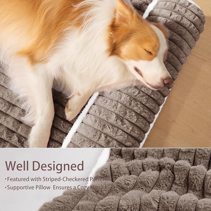 Orthopedic Dog Bed Large Sized Dog with Pillow 36''X24'', Waterproof Soft Comfortable Egg Crate Foam Pet Crate Beds Mat with Removable Washable Cover and Non-Slip Bottom, Taupe