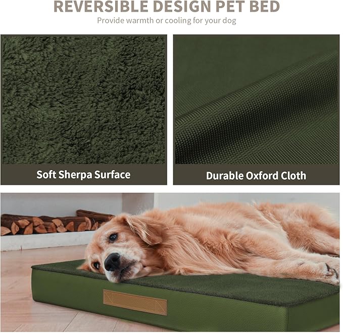 Plush Dog Bed for Medium Dogs, Waterproof Dog Crate Mat Orthopedic Egg Crate Foam Pet Bed with Washable Removable Oxford Cover, Olive Green