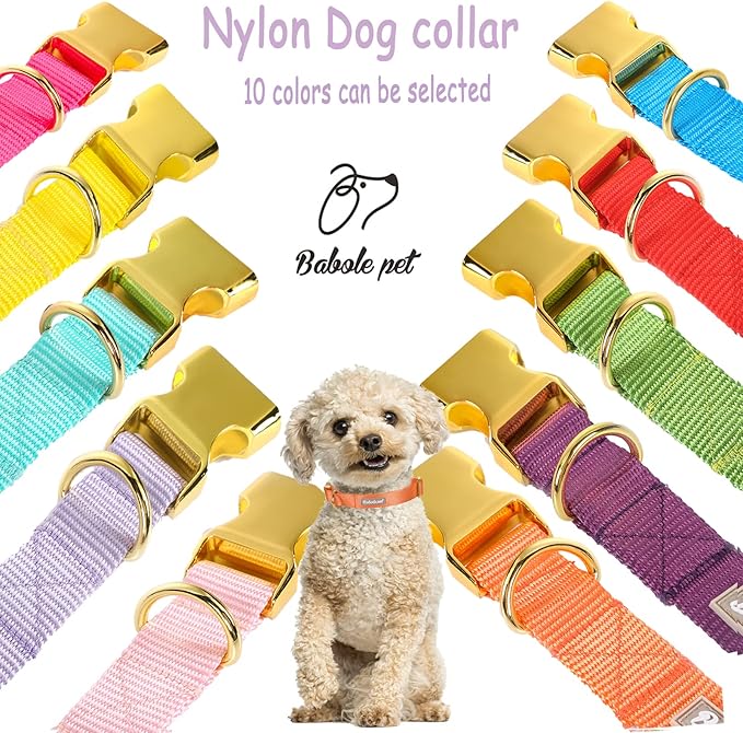 Nylon Dog Collar - Adjustable Orange Soft Webbing Dog Collars for Small Medium Large Dogs Boy Girl Puppy Collar with Safety Metal Buckle L