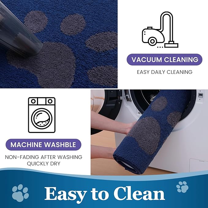 Buganda Dog Door Mat for Muddy Paws, Absorbent Dirt Trapper Washable Indoor Doormats, Non Slip Low-Profile Mud Mat for Dogs, Front Entrance Doormat for Inside Floor (48x30 Inches, Navy)