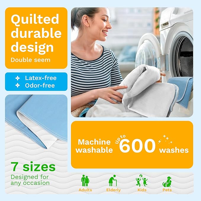 GREEN LIFESTYLE Washable Underpads - LARGE INCONTINENCE & Pet Pads, REUSABLE FOR Dogs, Cats, BUNNIES & Seniors (Pack of 6 - 34x36 INCHES)