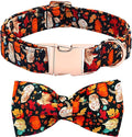 Fall Dog Collar, Leaf Pumpkin Print Adjustable Pet Collar Cute Cotton Soft Collars with Bow Tie Metal Buckle Holiday Puppy Collars Boy&Girl Gift for X-Large Dogs