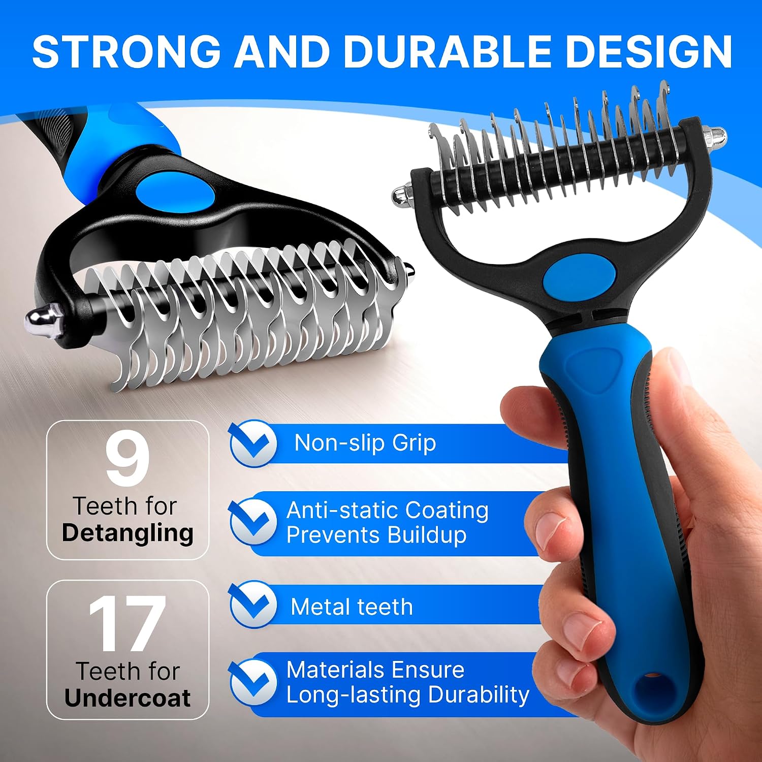 Dog Rake Brush for Shedding – Pet Undercoat Deshedding Tool for Long & Thick Hair Dogs, Removes Loose Fur, Reduces Mats