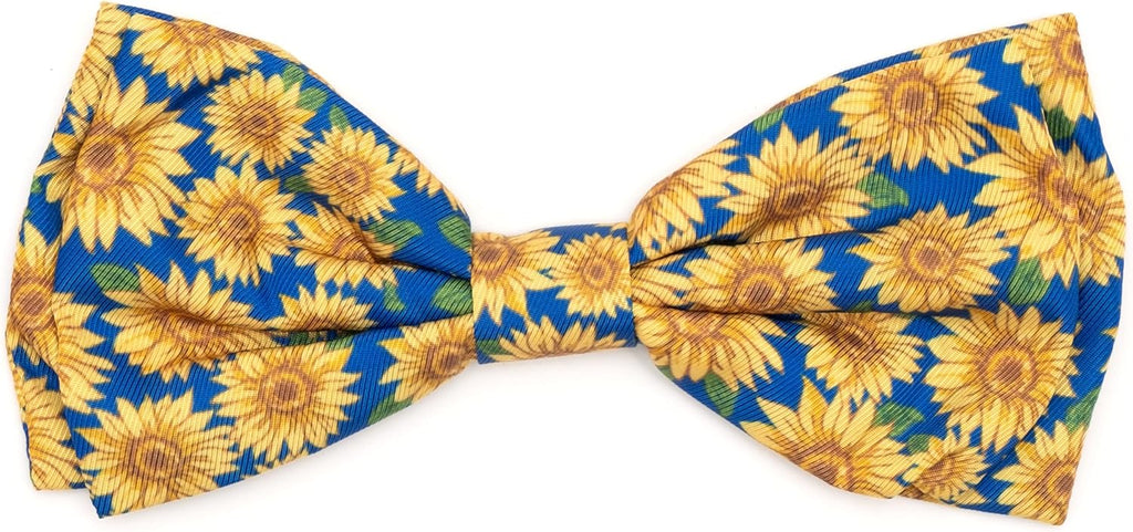 THE WORTHY DOG Food & Sport Print Pet Bow Ties for Dogs & Cats, Sunflowers | Stylish, Soft Printed Polyester Pet Bow Tie, Attach to Any Collar Easily with Touch Fastener, Floral, Sunflowers, Blue, Large