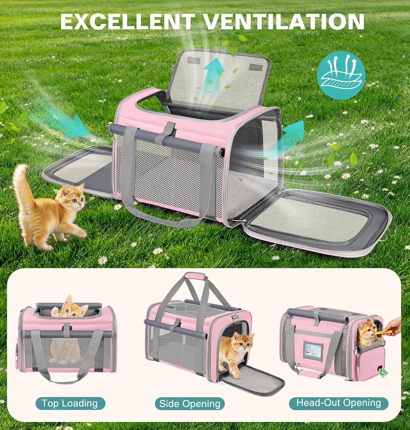 Cat Carrier Top Load, Privacy Curtains Soft Pet Travel Bag Airline Approved | Collapsible Soft-Sided Cat/Dog/Pet Carrier for Small Cats Dogs Puppy Under 16 lb, Washable Kitten Mesh Cage (16.9x10.8x10.8)