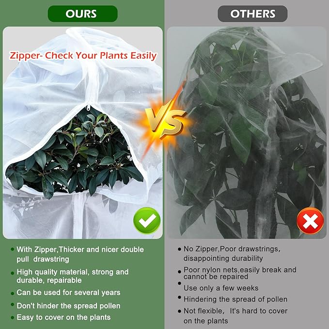 3Pcs Plant Covers from Insects, 3Size Bird Netting Barrier for Blueberry Bushes with Drawstring Zipper Mesh Garden Netting Plants Bags for Protect Fruits Tree Tomato Vegetable 2.6×3.3, 3.3×5, 4×5Ft