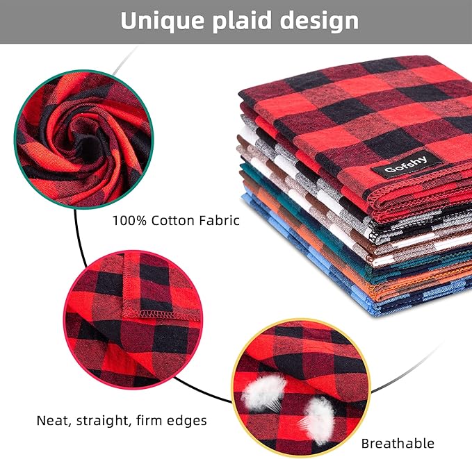 Buffalo Plaid Dog Bandanas Fall Christmas X-Large 6PCS Dog Gifts Red Blue Green Orange Black Brown Scarf Adjustable Kerchief for Medium Large Pets