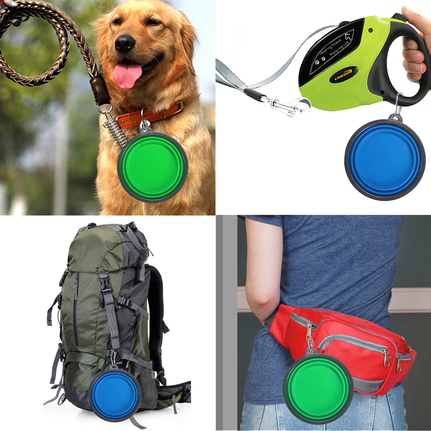 2-Pack Extra Large Size Collapsible Dog Bowl, Foldable Bowls for Dog | Expandable Cup Dish for Pet Cat Food Water Feeding Portable Travel Bowl Blue and Green
