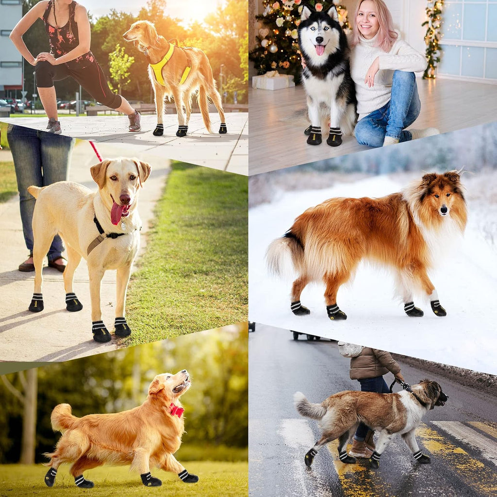 DcOaGt Dog Shoes Large Size Dogs XXL,Waterproof Dog Boots Dog Booties | Breathable Anti-Slip Paw Protectors for Hot Pavement Winter Snow for Hiking Walking with Reflective Strip Black, 4PCS,Size 9
