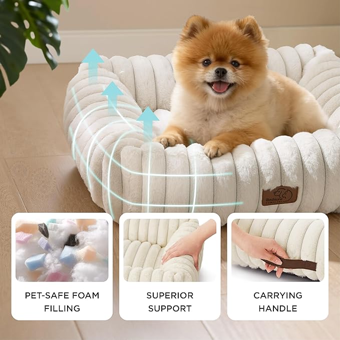 Bedsure ComfyFleece™ Cute Dog Beds Large Sized Dog - Washable Furry Pet Beds, Rectangle Orthopedic Corduroy Fleece Puppy Beds with Removable Zipper Cover, 36x27x8inches, Cream