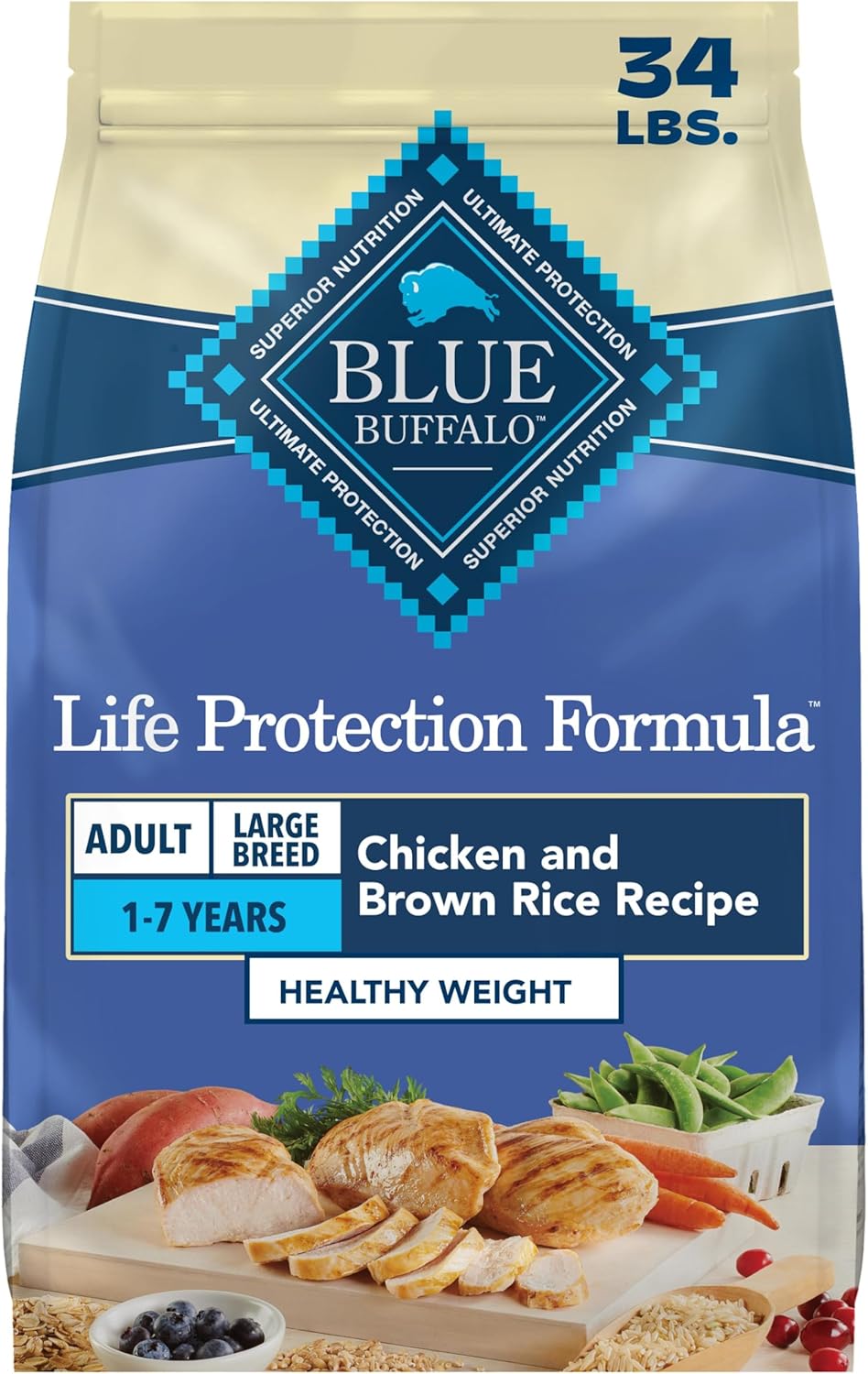 Blue Buffalo Life Protection Formula Healthy Weight Large Dog Food, 34 lb | Real Chicken #1 Ingredient, Promotes Lean Muscles & Weight Control in Large Breed Dogs, Antioxidant-Rich LifeSource Bits