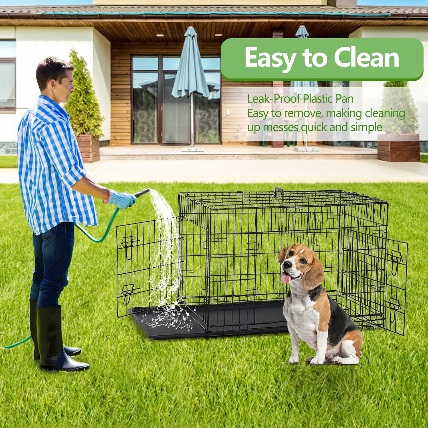 30 Inch Medium Dog Crate, Heavy Duty Dog Crates for Medium Dogs, Metal Wire Folding Dog Cage with Removable Trays, Locks, Double-Door, Divider Panel, Handle, Puppy Crate Pet Crate (30 in, Black)