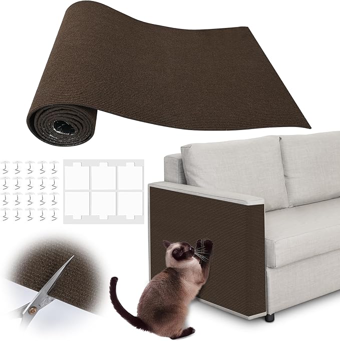 Cat Scratch Furniture Protector - 158" x 13.8" Trimmable Self-Adhesive Cats Claws Scratch Pads, DIY Cat Climbing Couch Protector for Scratch Post Cat Tree Replacement Indoor (Brown)