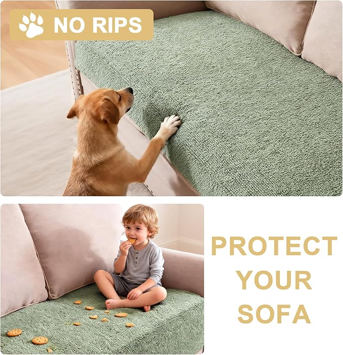 H.VERSAILTEX Non Slip Pet Couch Cover Chenille Dog Bed Protector Thick Soft Sofa Slipcover Pet Friendly Washable Couch Cushion Covers for Pets (52" x 82", Sea Foam)
