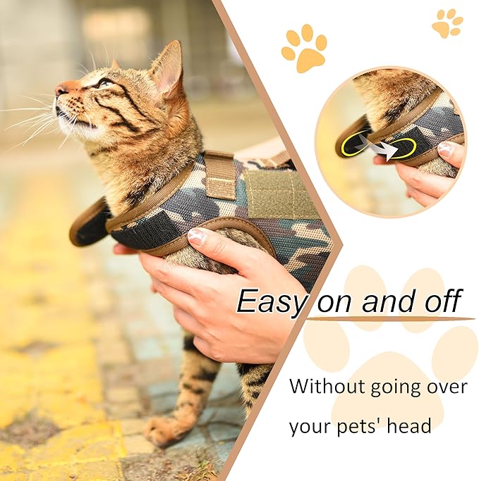 Tactical Cat Harness and Leash for Walking Escape Proof Breathable Mesh Fabric, Green Jungle Camo, X-Large, Adjustable Cat Walking Jackets, Padded Stylish Cat Vest