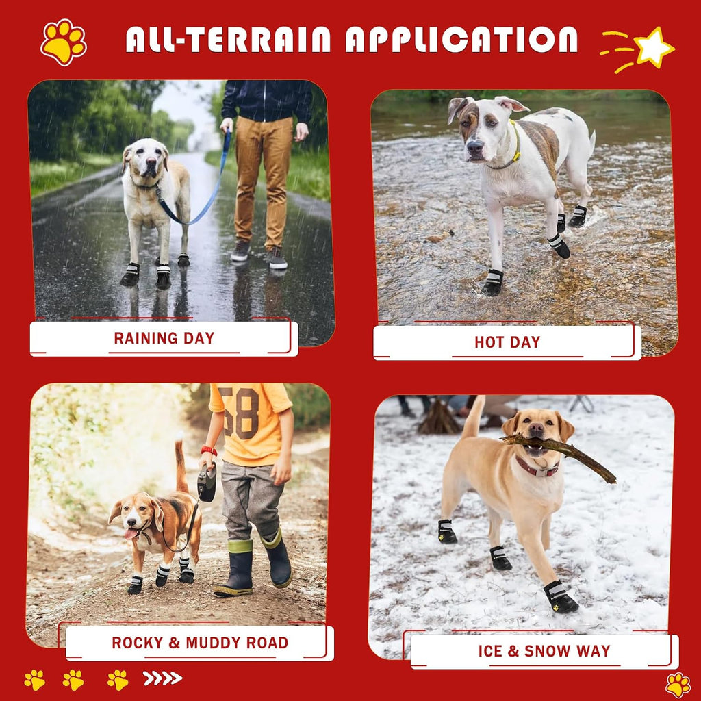 Dog Shoes, Dog Boots for Small, Medium & Large Dogs, Anti-Slip & Paw Protectors Pet Shoes for Indoor/Outdoor Walking on Summer Hot Pavement, Winter Snowy Day,Rainny Day (4PCS, Black)