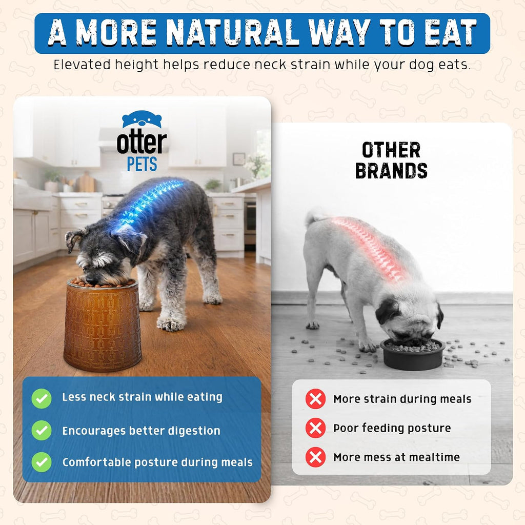 OtterPets Dog Bowls Elevated for Small Dogs, 6-Inch Bamboo Stands, Set of 2 | Includes 2 stainless steel bowls; raised food and water feeding station; raised dog bowl stands