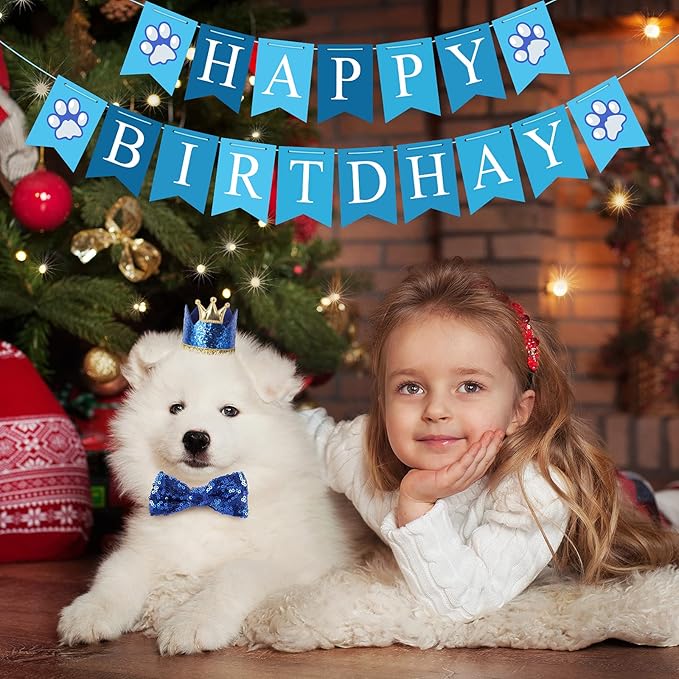 Dog Birthday Party Supplies, Dog Birthday Hat Bandana Scarf with Cute Bow Tie, Flag, Balloons for Small Medium Dogs Pets, Doggie Party Supplies Decorations