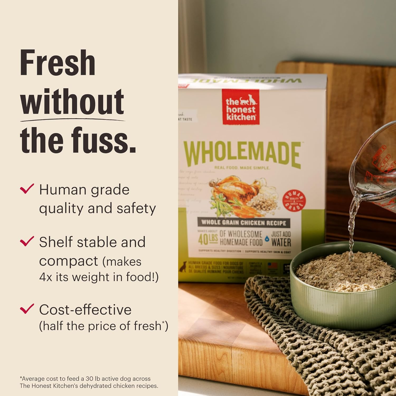 The Honest Kitchen Human Grade Wholemade™ Dehydrated Whole Grain Dog Food – Complete Meal or Dog Food Topper – Fish 4 lb (Makes 16 lbs)
