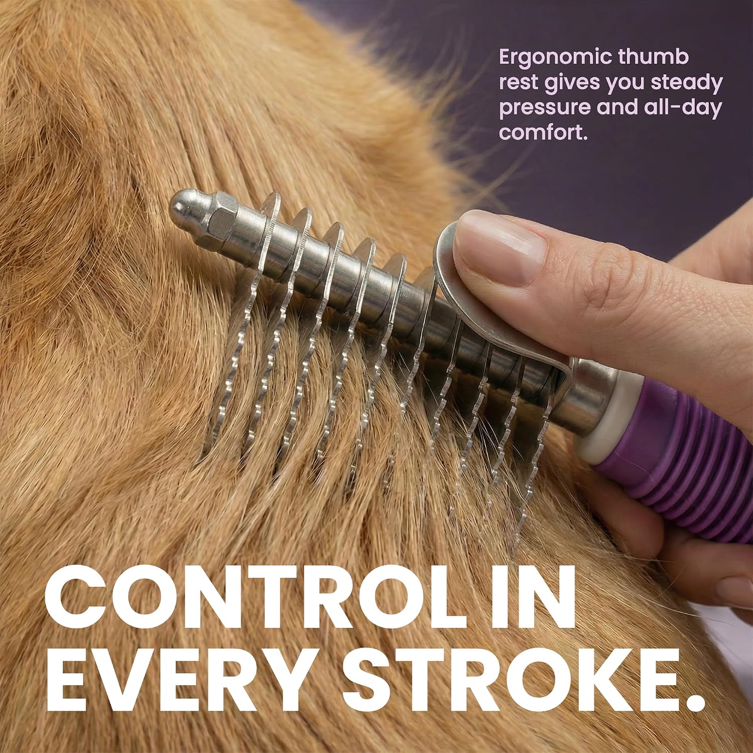 Poodle Dematting Fur Rake Comb Brush for Dogs and Cats - Long 2.5" Steel Safety Blades Metal Comb for Detangling Matted or Knotted Undercoat Hair