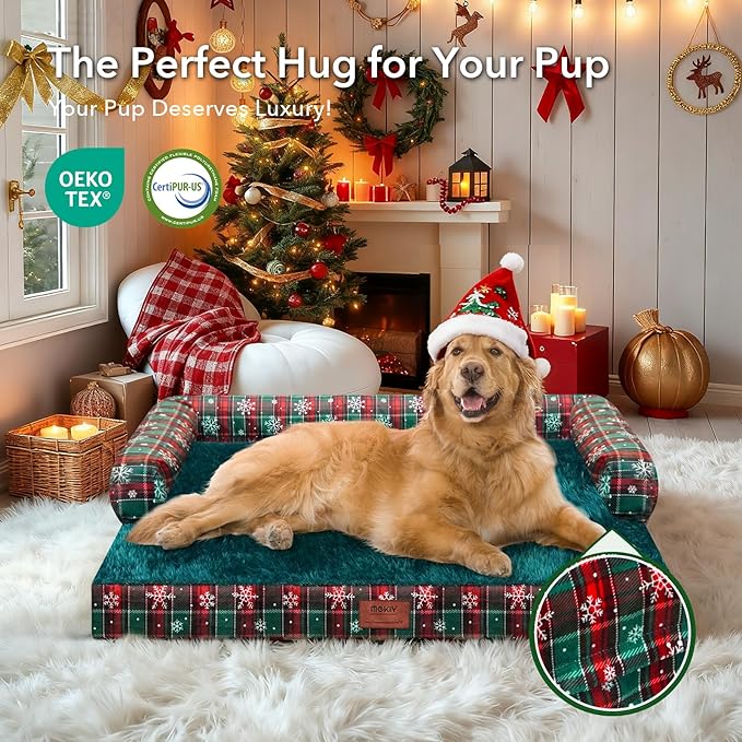 Christmas Dog Bed Large Sized Dogs-Orthopedic Waterproof Dog Beds,Comfort Pets Couch Sofa with Washable Removable Cover,Christmas Holiday Themed Pet Bed for Large Cat Dogs