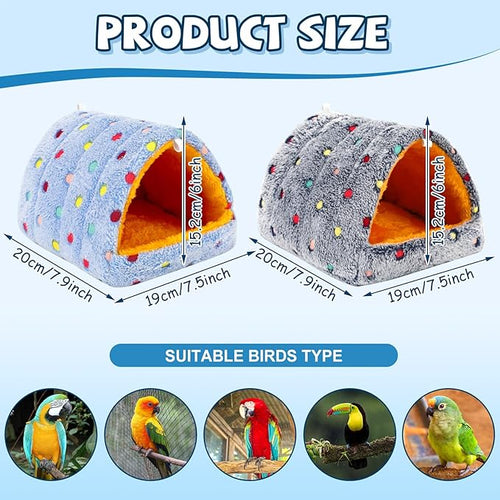 2 Pack Bird Nest House, Hanging Hammock Fluffy Parrots Bird Bed for Cage Bird Plush Nest Toy for Parrot Macaw Budgies Eclectus Parakeet Cockatiels Cockatoo Lovebird