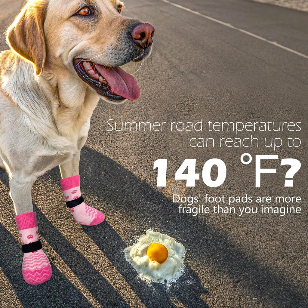 Anti Slip Dog Socks to Prevent Licking Paws for Hot Pavement | Dog Shoes Double Sides Dog Boots & Paw Protectors Booties for Hardwood Floors with Grip Small Medium Large Senior Dogs PinkXS