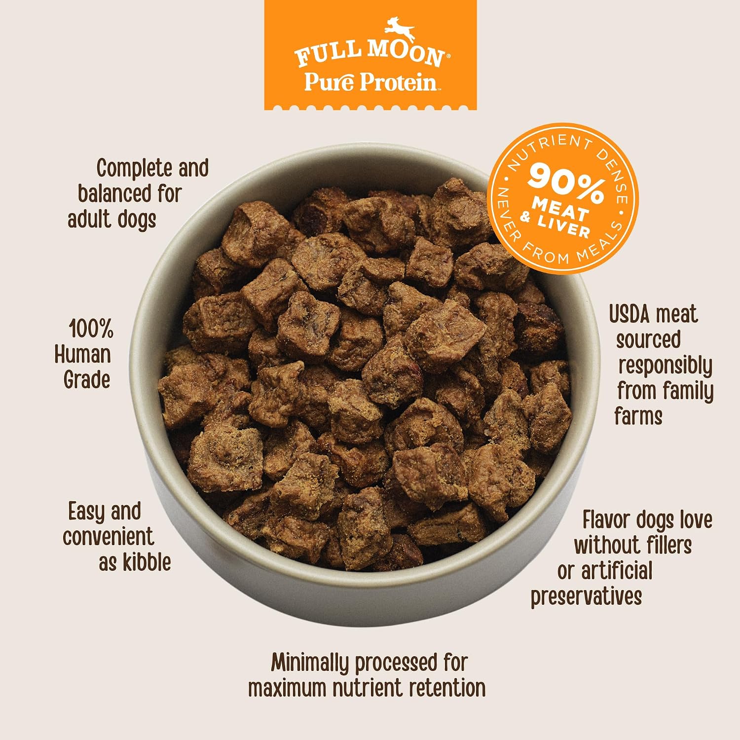 Full Moon® Pure Protein Air Dried Dog Food Free Range Chicken Recipe 1lb | Human Grade, Protein-rich, Jerky-like texture, Shelf-stable, 90% meat