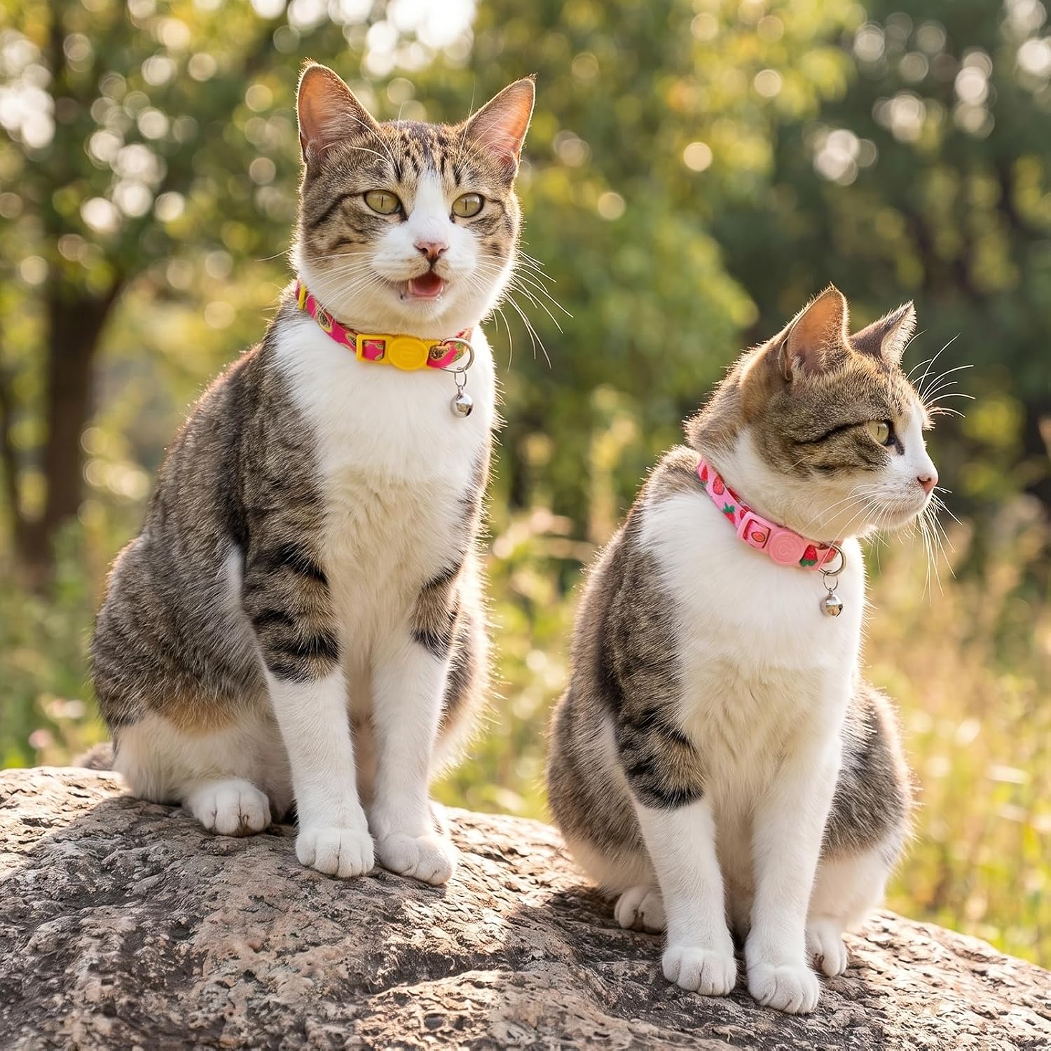 azuza 4 Pack Cat Collars, Breakaway Buckle Cat Collar with Bell, Fruit | Secure Quick Release Buckle, Easy Adjustment, Removable Bell for Added Safety, Soft Nylon Webbing, Boy Girl Cat Collars