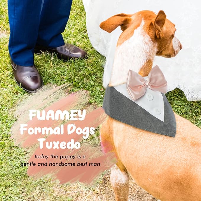 FUAMEY Dog Tuxedo for Large Dogs,Dog Formal Suit Dogs Attire Pet Bow Tie Puppy Party Costumes Cat Tux Outfits Pets Bandana Cosplay Adjustable Bowties Wedding Birthday Valentines Grey XL